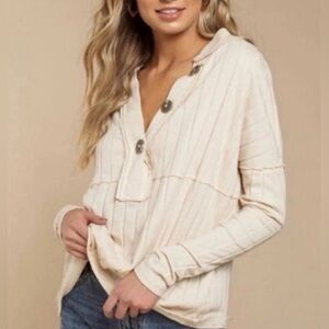 We The Free -In the Mix- ivory ribbed Henley - Medium